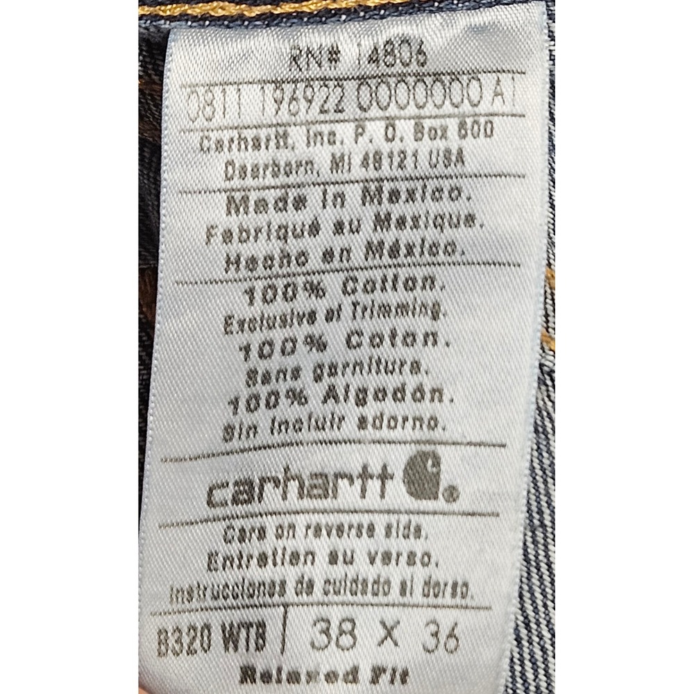 Carhartt B320 WTB Mens Relaxed Straight Leg Jeans Dark Wash Blue Denim 38x36 - Picture 6 of 7